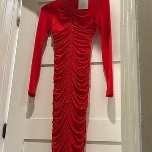 A.L.C. Vibrant Red Long Sleeve ruched Dress